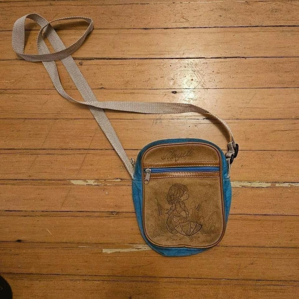 Super cute vintage suede crossbody bag With Turquoise Accents
